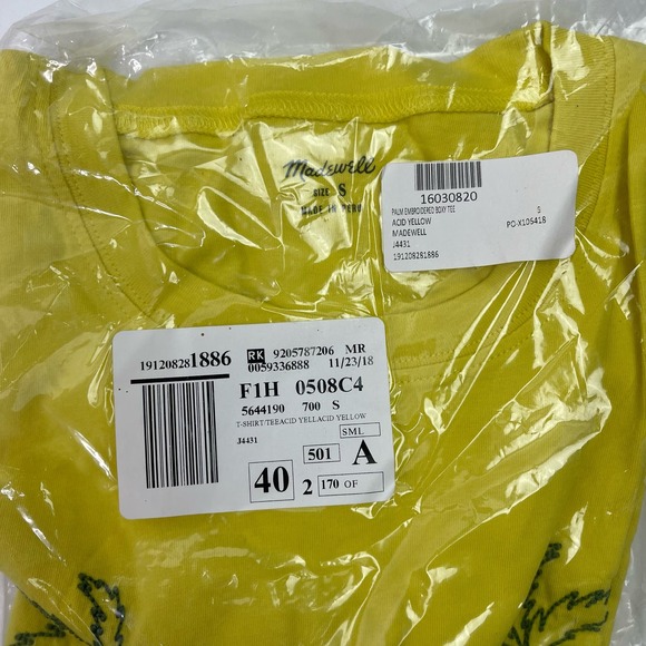 Madewell — Embroidered Palm Tree Radio Boxy Tee Yellow Green T-shirt — Small NEW - Picture 6 of 7